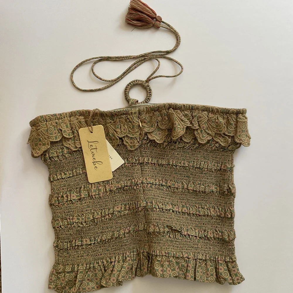 Anthropologie x Let Me Be Smocked Halter Crop Top NWT - Picture 8 of 11